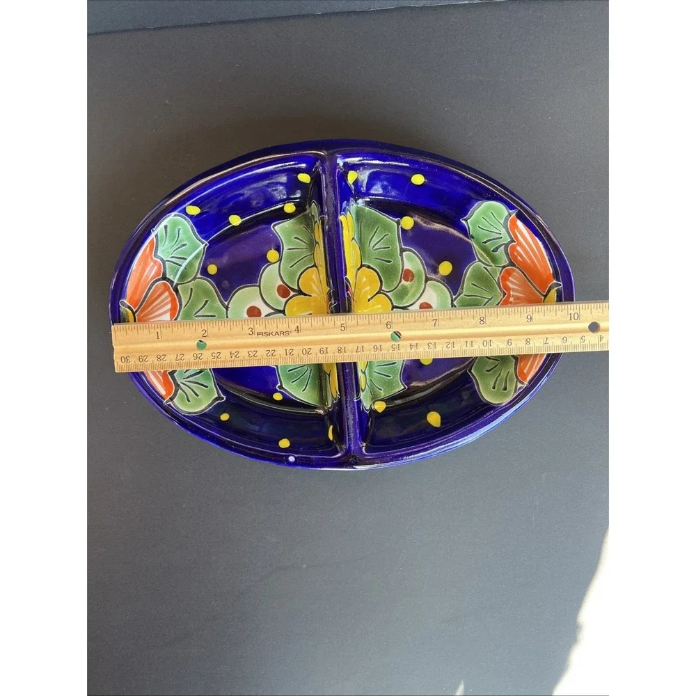 Talavera 2 Section Oval Multipurpose Lead Free Made Mexico Serving Dish Pottery